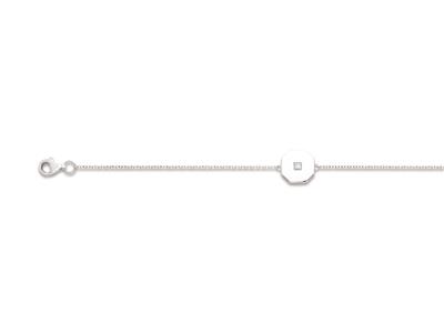 Bracelet chaîne, motif Octogone avec Zircones 10 mm, 19 cm, Argent 925 rhodié
