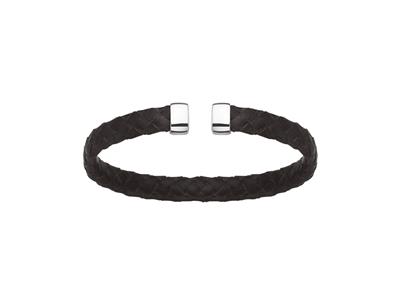 Bracelet Jonc cuir noir 7 mm, 58 x 48 mm, Argent 925 Rh - Image Standard - 1