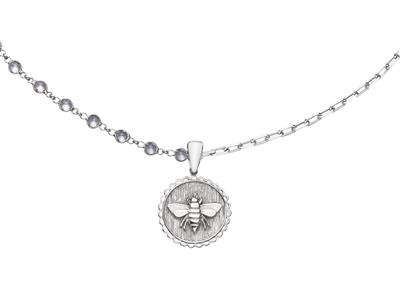 Collier double chaîne Cristal et Rectangle, médaille Abeille 18 mm, 46 cm, Argent 925 Rhodié - Image Standard - 1