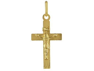 Pendentif Croix plate ciselée avec Christ, 23 mm, Or jaune 18k - Image Standard - 1