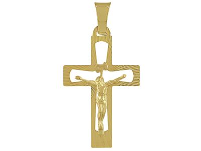 Pendentif Croix évidée ciselée avec Christ, 30 mm, Or jaune 18k - Image Standard - 1