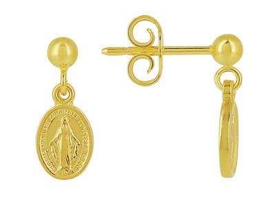 Boucles doreilles pendantes Vierge miraculeuse, 8 mm, Or jaune 18k