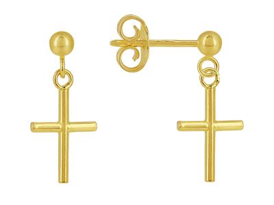 Boucles d'oreilles pendantes Croix, 11 mm, Or jaune 18k - Image Standard - 1