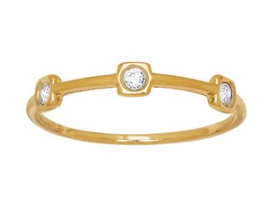 Bague anneau 3 diamants total 0,06ct, forme carrée, Or jaune 18k, doigt 48 - Image Standard - 1