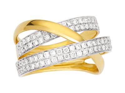 Bague croisée, diamants 0,90ct, Or jaune 18k, doigt 52