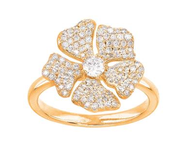 Bague fleur, diamants 0,56ct, Or jaune 18k, doigt 52 - Image Standard - 1