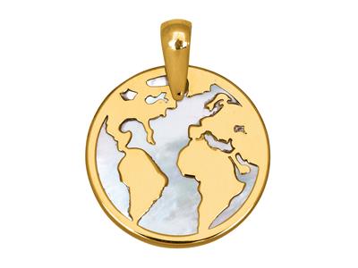 Pendentif Carte du monde 15 mm avec nacre, Or jaune 18k - Image Standard - 1