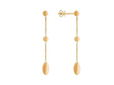 Boucles doreilles pendantes, motifs ronds et ovale, hauteur 45 mm, Or jaune 18k