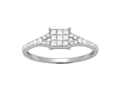 Bague diamants princesses et ronds 0,35ct, Or gris 18k, doigt 52 - Image Standard - 1