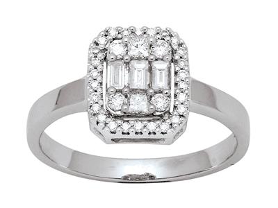 Bague rectangle diamants baguettes et ronds 0,47ct, Or gris 18k, doigt 56 - Image Standard - 1