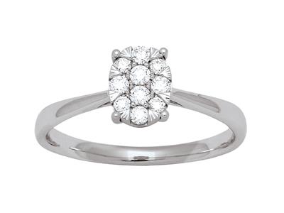 Solitaire serti illusion ovale, diamants 0,19ct, Or gris 18k, doigt 50 - Image Standard - 1