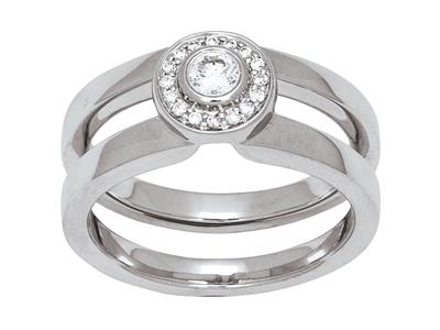 Bague solitaire modulable, diamant rond central 0,12ct, total 0,20ct, Or gris 18k, doigt 52