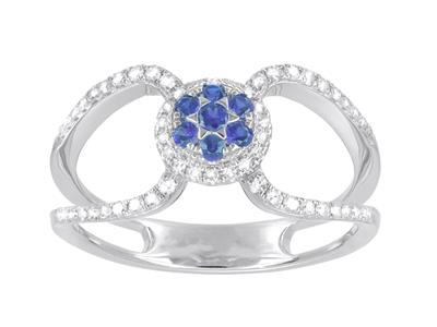 Bague corps double serti diamants 0,22ct, centre spahirs 0,17ct, Or gris 18k, doigt 50 - Image Standard - 1