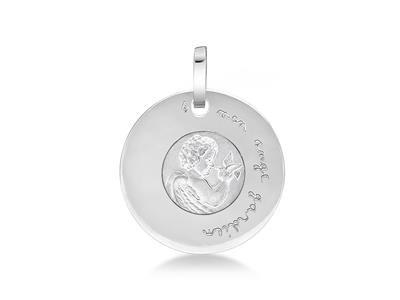 Médaille disque Ange 18 mm, Or gris 18k - Image Standard - 1