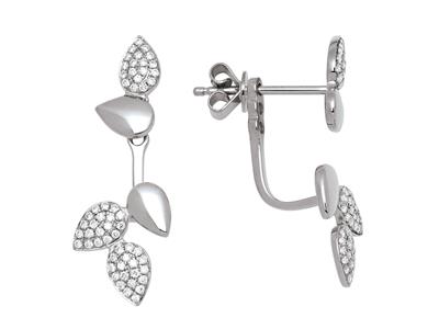 Boucles d'oreilles motif Feuilles, diamants 0,34ct, Or gris 18k - Image Standard - 1