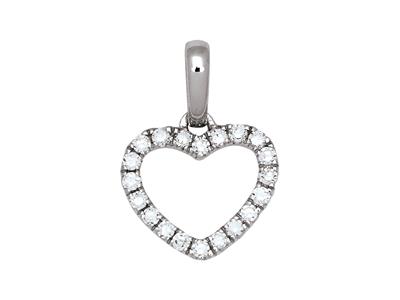 Pendentif Coeur ajouré, diamants 0,12ct, Or gris 18k