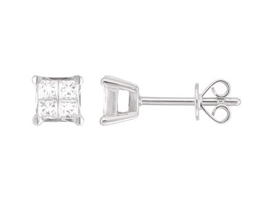 Boucles d'oreilles carrées, diamants princesses 0,33ct, hauteur 5 mm, Or gris 18k - Image Standard - 1
