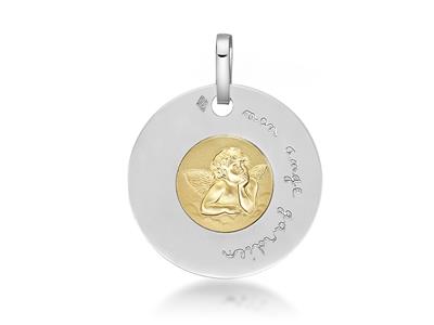 Médaille Disque Ange 18 mm, Or bicolore 18k - Image Standard - 1
