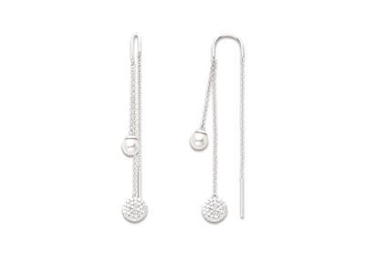 Boucles doreilles chaînes pendantes, perles et pastilles Zircones, 55 mm, Argent 925 rhodié