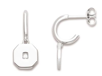 Créoles pendantes, motif Octogone Zircones 20 mm, Argent 925 rhodié - Image Standard - 1