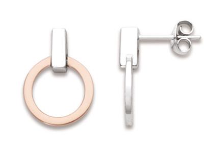 Boucles d'oreilles Cercles barre verticales 12 mm, Argent 925 rhodié plaqué rose - Image Standard - 1
