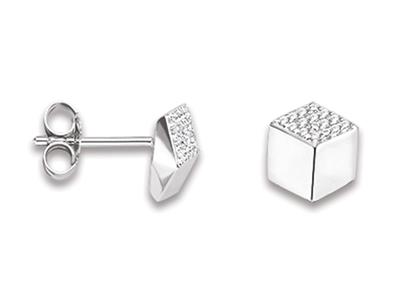 Boucles d'oreilles Cube plat, Zircones, Argent 925 rhodié - Image Standard - 1