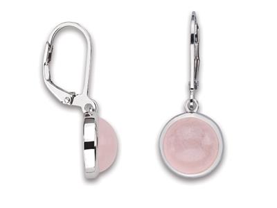 Boucles d'oreilles pendantes rondes, Quartz rose, 27 mm, Argent 925 rhodié - Image Standard - 1