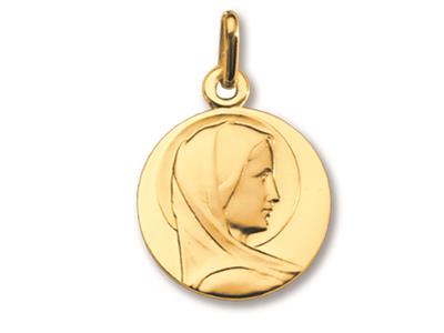 Médaille Vierge de profil, Or jaune 18k mat et poli
