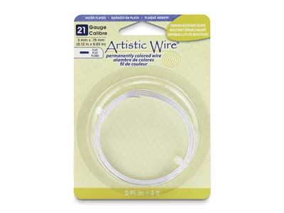 Fil Cuivre plat 0,75 x 3 mm, argenté anti-ternissement,  Artistic Wire de Beadalon, 0,91 mètre