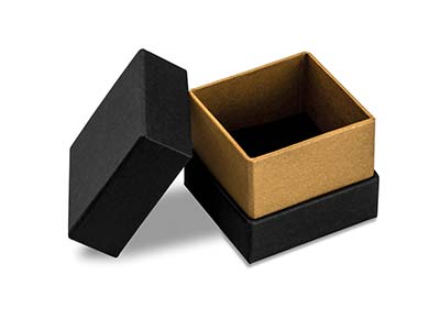 Boîte pour bague, Carton noir avec bande métallique or