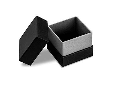 Boîte pour bague, Carton noir avec bande métallique argent
