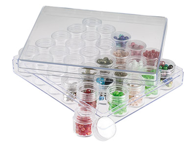 Rangement pour perles, 30 mini pots ronds dans boîte transparente - Image Standard - 1