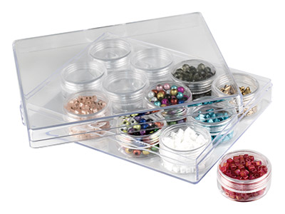Rangement pour perles, 12 pots ronds dans boîte transparente - Image Standard - 1