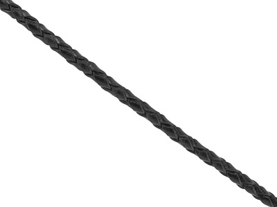 Cordon en cuir tressé Noir 3 mm, 3 mètres