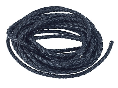 Cordon en cuir tressé Noir 3 mm, 3 mètres - Image Standard - 2