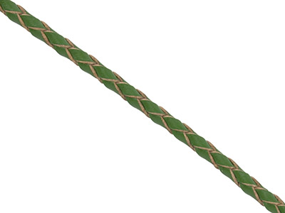 Cordon en cuir tressé Vert 3 mm, 3 mètres