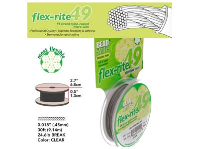 Fil Flexrite 49 brins, 0,45 mm, transparent, 9,14 mètres, Beadsmith - Image Standard - 3