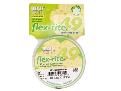 Fil Flexrite 49 brins, 0,36 mm, doré, 9,14 mètres, Beadsmith - Image Standard - 1