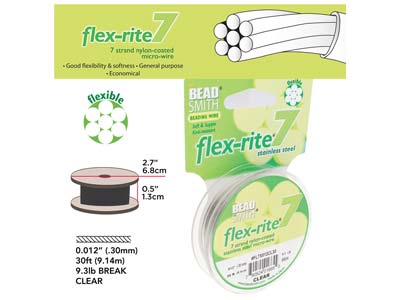 Fil Flexrite 7 brins, 0,30 mm, transparent, 9,14 mètres, Beadsmith - Image Standard - 3