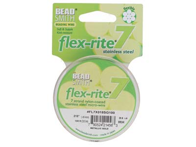 Fil Flexrite 7 brins, 0,45 mm, doré, 30,50 mètres, Beadsmith - Image Standard - 1