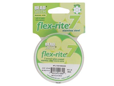 Fil Flexrite 7 brins, 0,45 mm, doré, 9,14 mètres, Beadsmith - Image Standard - 1