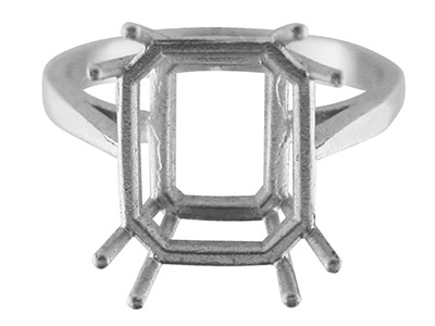 Bague serti 4 doubles griffes pour pierre taille émeraude de 12 x 10 mm, Argent 925, doigt 54 - Image Standard - 1