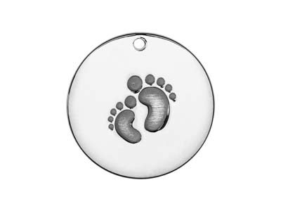 Ebauche pendentif Disque motif Pieds de bébé, 20 mm, Argent 925 - Image Standard - 1