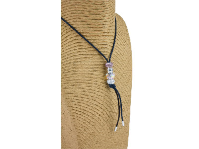 Cordon en coton Noir 3,60 mm, pour collier de perles, embouts Argent 925, 100 cm - Image Standard - 3
