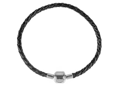Bracelet cuir tressé Noir pour perles, 3,60 mm, fermoir Argent 925, 19 cm - Image Standard - 1