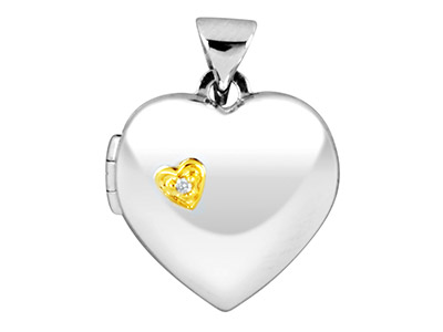 Médaillon ouvrant Coeur plaqué or avec Zircone, 15,5 mm, Argent 925 - Image Standard - 1