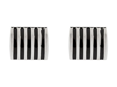 Boutons de manchettes rectangles rayures noires, Laiton rhodié, la paire - Image Standard - 2