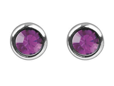 Boucles d'oreilles pierre de naissance Juin, Cristal couleur améthyste claire, 4 mm, Argent 925 - Image Standard - 2