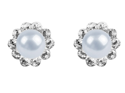 Boucles d'oreilles Perle de culture blanche 5 mm sertie de cristal, monture Argent 925 - Image Standard - 1