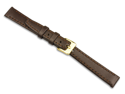 Bracelet montre en cuir de veau avec couture Marron, 20 mm
